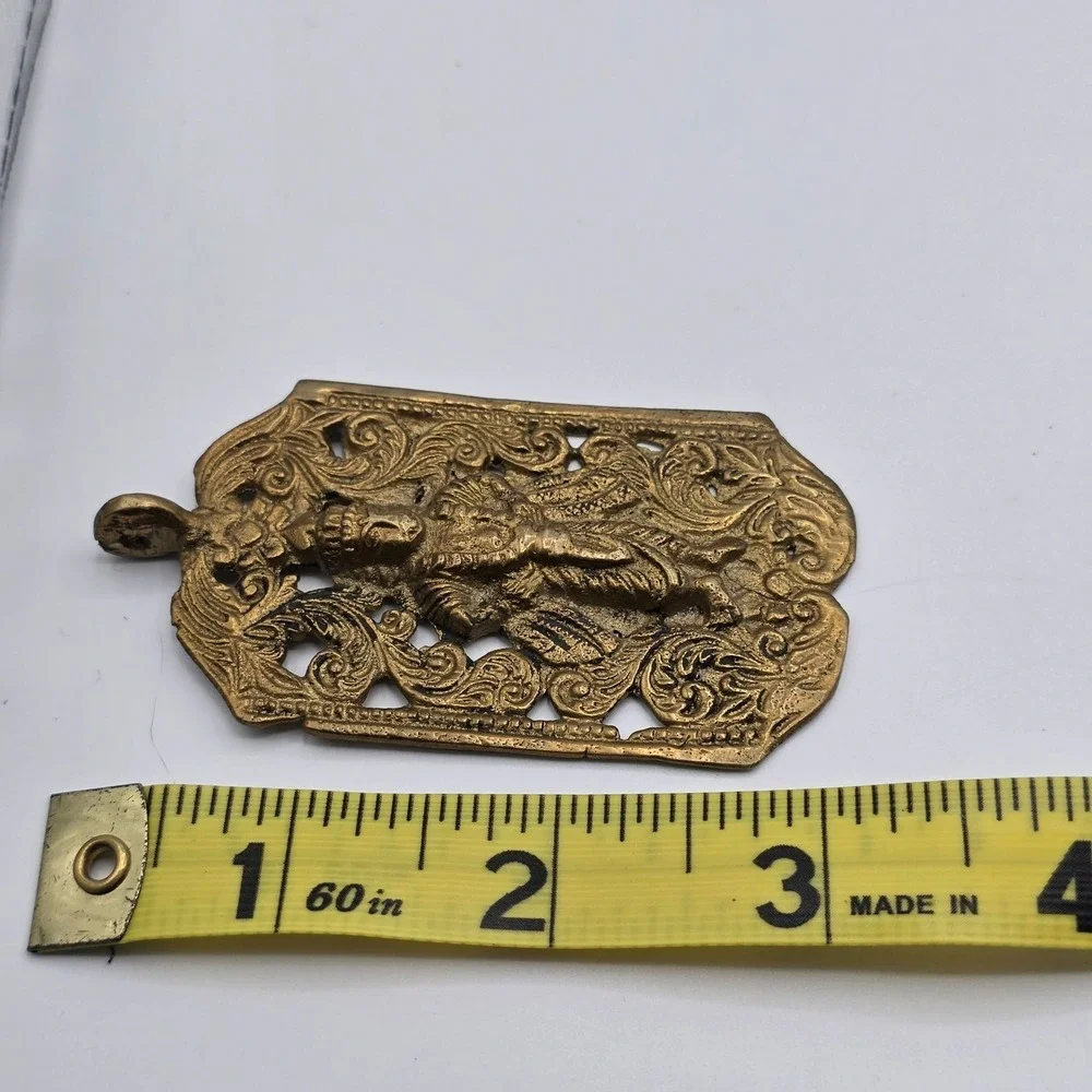 Vintage Brass Vishnu Deity Pendant Amulet Religious Charm Ornate Filigree‎ Hindu